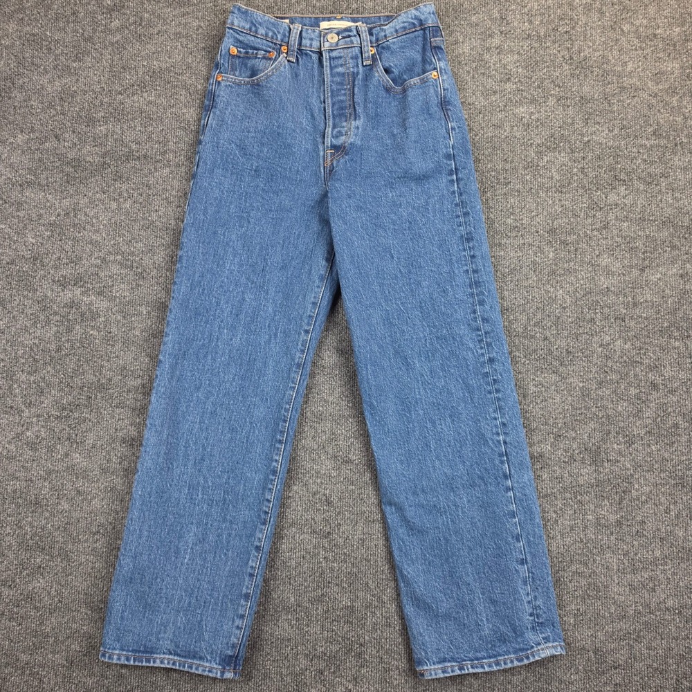 Levis Premium Ribcage Straight Jeans Women's 26 High Rise Dark Wash Button Fly